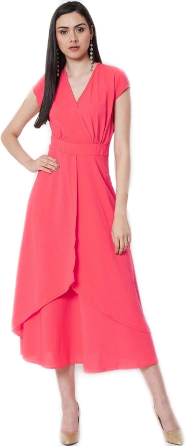 Euro Trendz Women's pink solid fit and flare dress. Amazon.co.uk Clothing