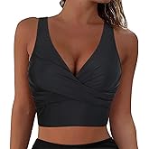 Firpearl Women's Underwire Bikini Tops Only - Longline Swimsuit Top Criss Cross Push Up Swim Crop Top