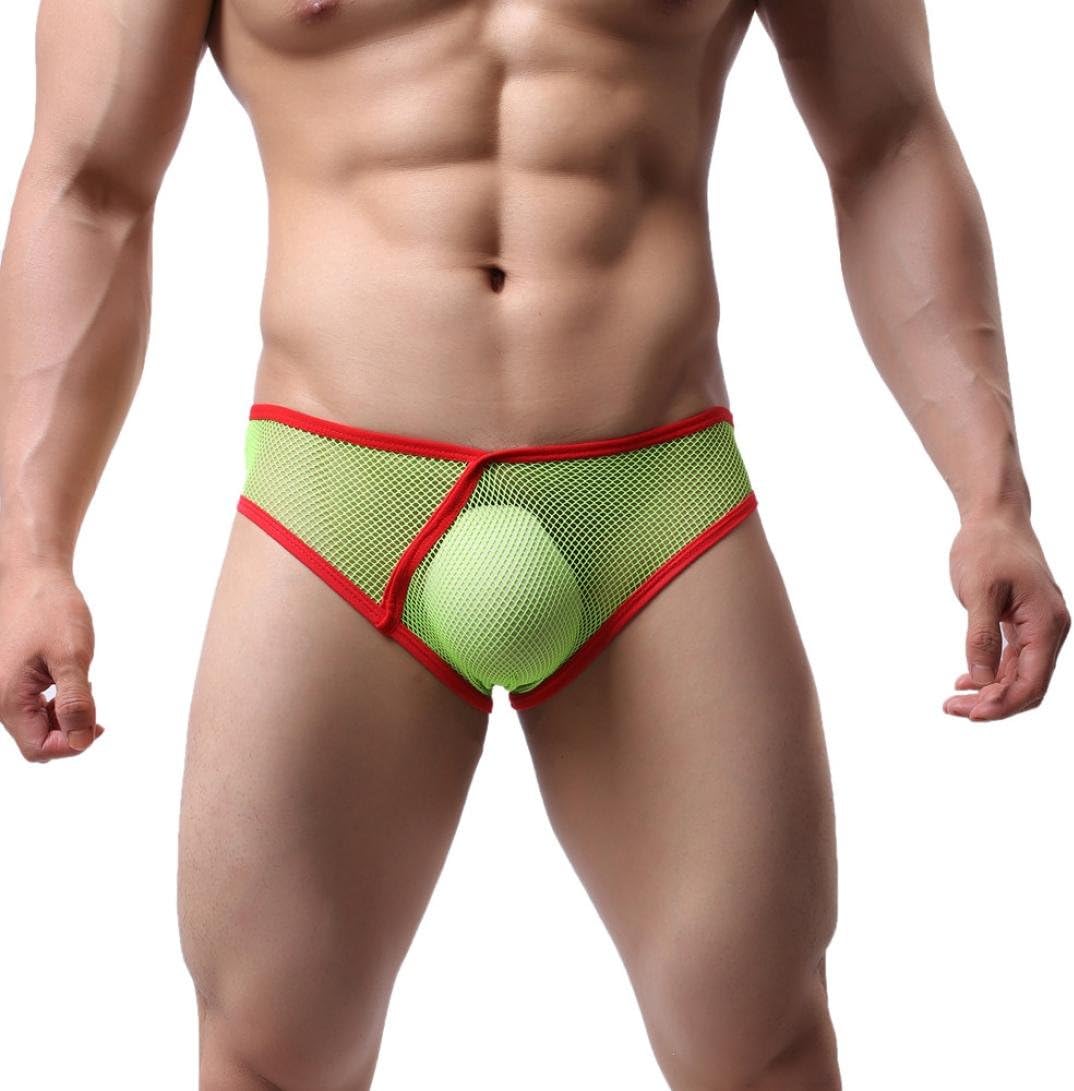Copercn Mens Mesh Transparent Underwear Men Boxer Briefs Pouch Soft Underpants (M, Green)
