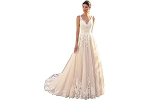 LJEUYDS Wedding Dresses for Bride 2024 Boho Beach Lace Appliques Mermaid Beaded V Neck Bridal Gown for Women with Train