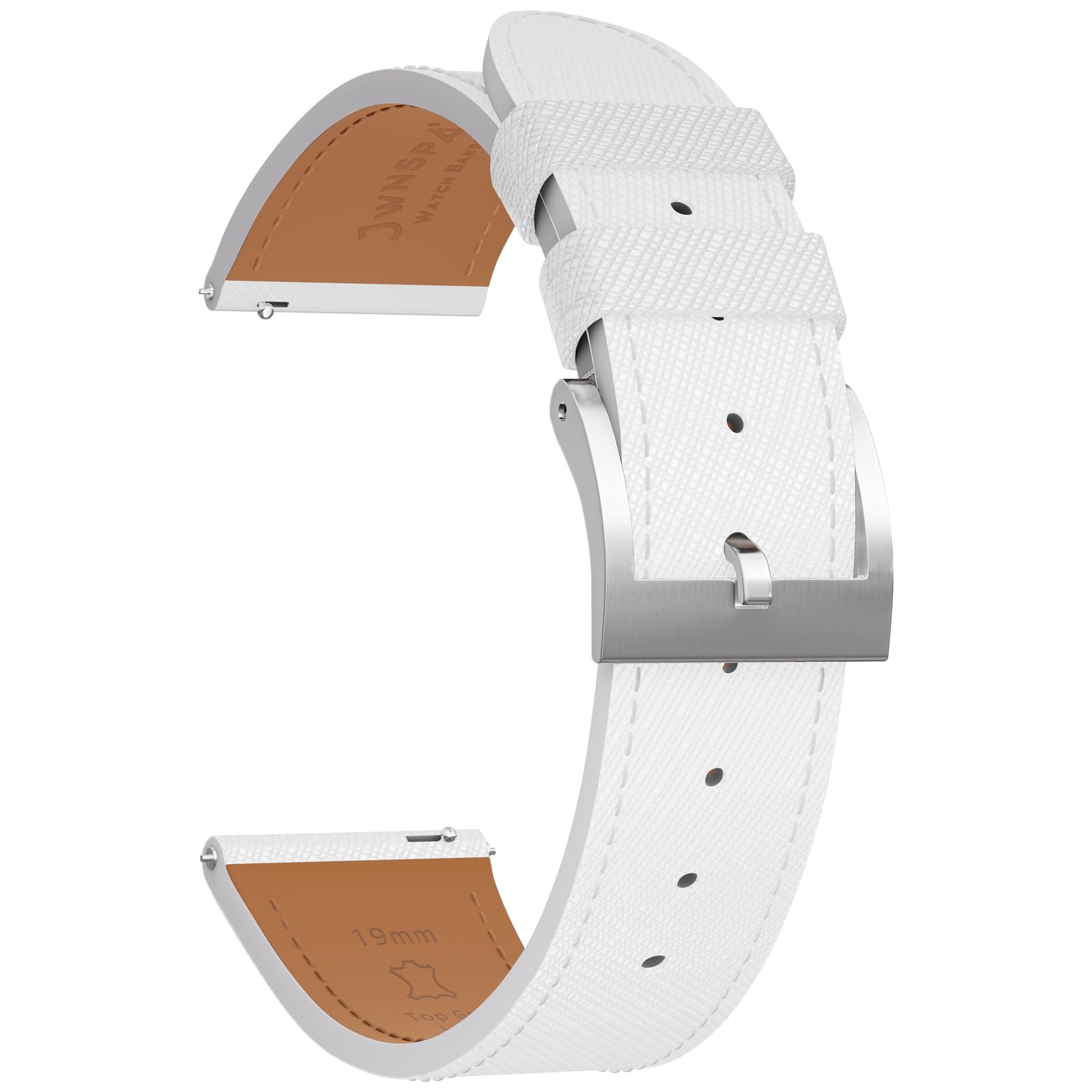 Photo 1 of JWNSPA Top Grain Leather Watch Band - Quick Release Brushed Buckle Replacement Strap for Men - Choice of Width -18mm 19mm 20mm 21mm 22mm 23mm 24mm (21mm, White & Silver Buckle)