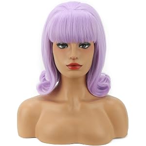 MAGQOO Lavender Wig Women Short Lavender Light Purple Wig with Bangs Retro Bouffant Beehive Wigs 60s 70s 80s Costume Cosplay