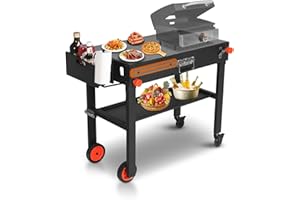 AOKEMAI Rolling Grill Cart with Spice Rack, Blackstone Stand for 17"& 22" Griddle, Grill Stand with Storage Shelf, Griddle Table for Ninja, Weber, Portable Grills Table for Patio, Backyard, Camping