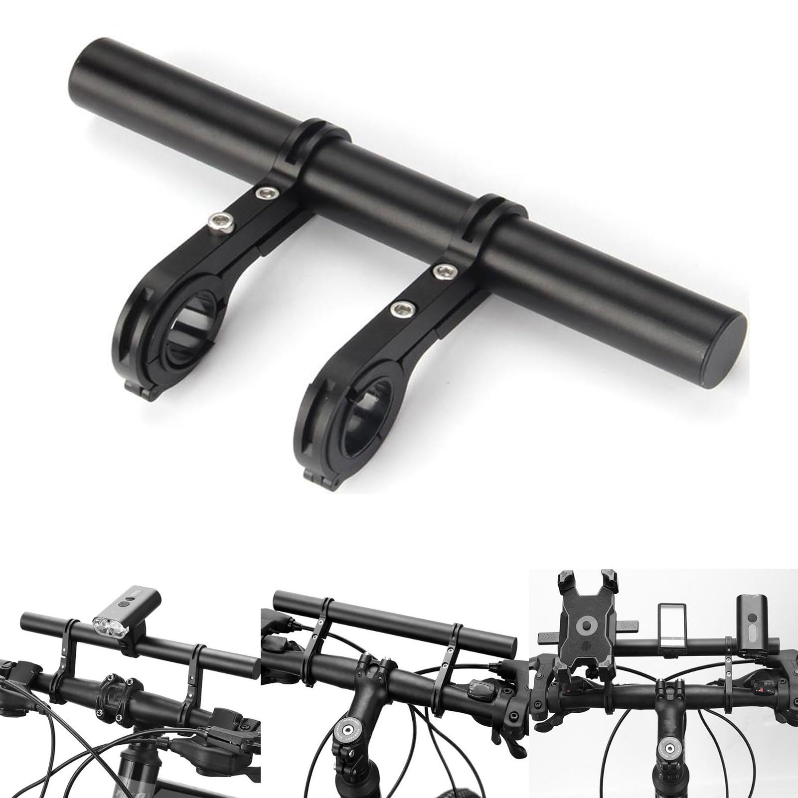Bike Handlebar Extender,Aluminum Alloy Handlebar Extensions Double Bike Handlebar Bracket For Bike Mounts,Extender Bars, Headlights,Light Lamp (20cm)