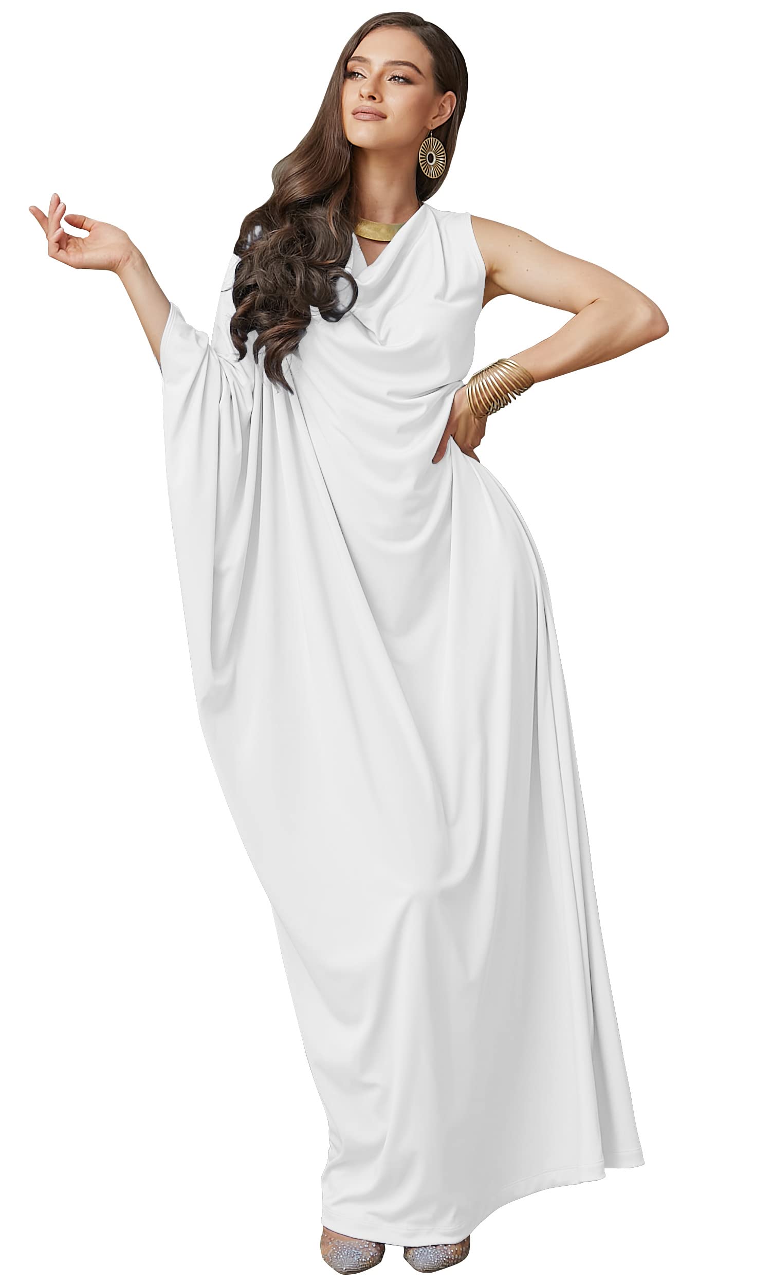 Photo 1 of KOH KOH Plus Size Womens Long Cowl Neck Grecian Goddess Single Sleeve Elegant Evening Wedding Guest Bridesmaid Bridal Party Flowy Maxi Dress Dresses Gown Gowns, White 2XL 18-20