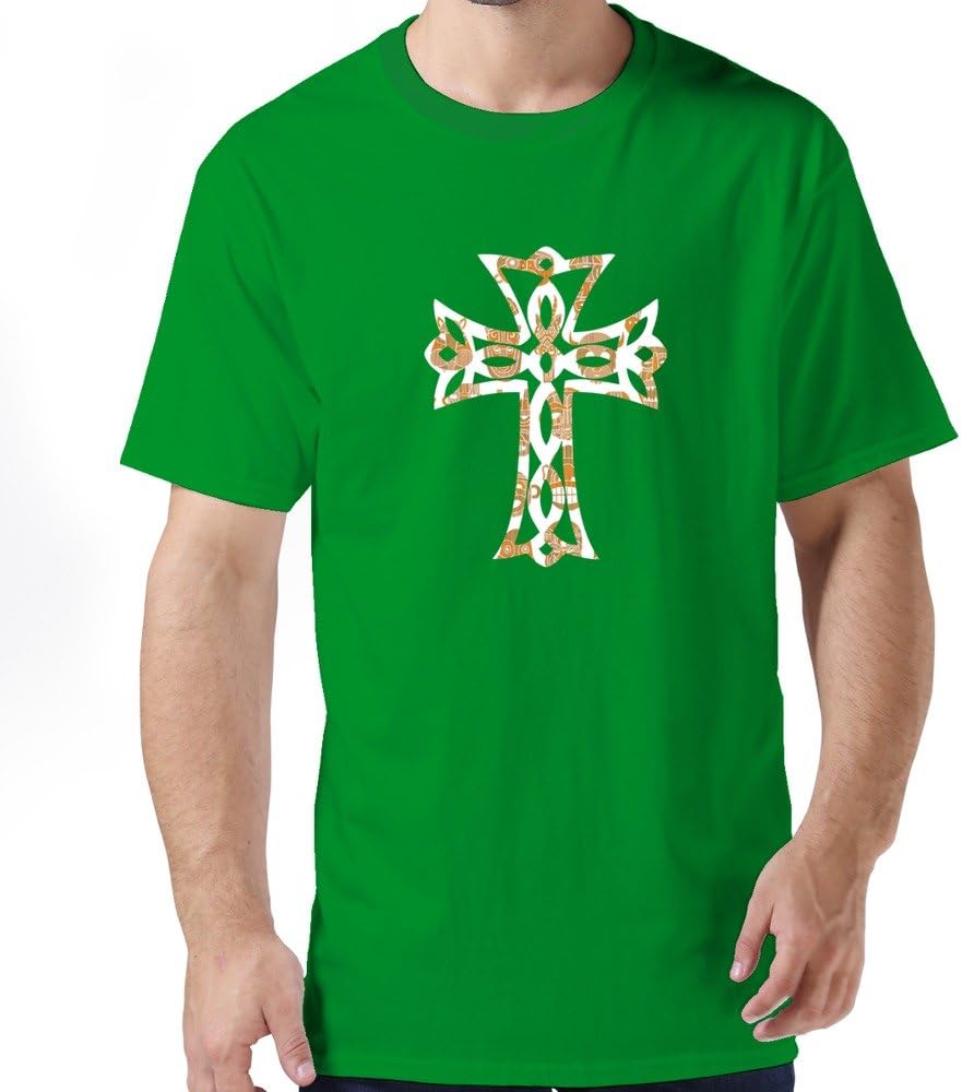 FZZS Men's Ethnic Style Cross Symbol T Shirt Small KellyGreen