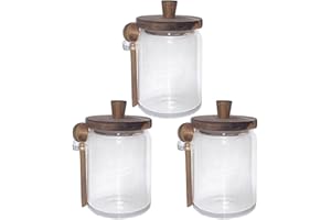 Set of 3 Glass Jars Containers with Airtight Wooden Lids and Scoop，Piscepio Clear Canister Jars Set with Spoon for Kitchen Fo