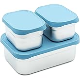 WeeSprout Stainless Steel Lunch Box Set - 750mL & 230mL Food Storage Nested Bento Boxes with Food Grade Silicone Lid - Leak Proof - Freezer Safe (Matte Blue)