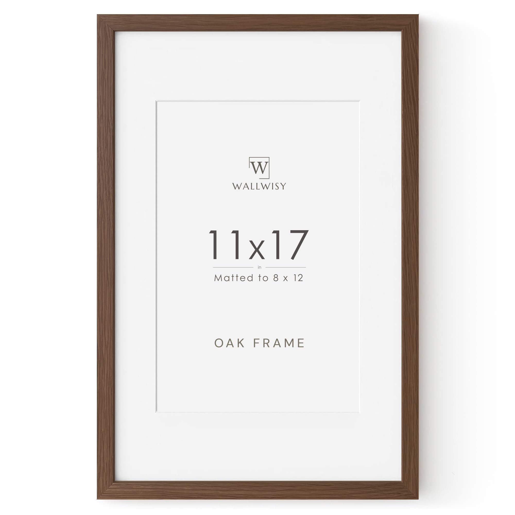 Photo 1 of 11x17 Oak Picture Frame, Solid Oak 11x17 Poster Frame with Mat to 8x12(Openning Size is 7.5x11.5), Natural Wood 17x11 Frames for Wall, (Walnut Set of 1)