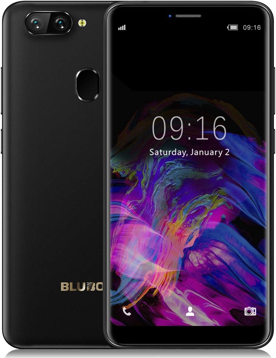 Mobile Phones Unlocked, BLUBOO D6s Android 8.1 Dual SIM Free Phones, 2GB RAM+16GB ROM, Face Unlock and Fingerprint, 5.5 inch (18:9) IPS Full Display with Dual Rear Camera Smartphones Black