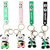 Ximimark 4 pcs Cute Bamboo Panda Keychain - Soft Rubber Pendant for Small Gifts and Hanging Ornaments
