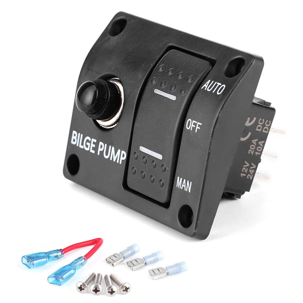 3-Way Bilge Pump Switch Panel, 12v Bilge Pump Marine Bilge Pump Switch 3-Way Panel Auto/Off/Manual 12V 24V with LED Indicator Built-In 15A Circuit Breaker