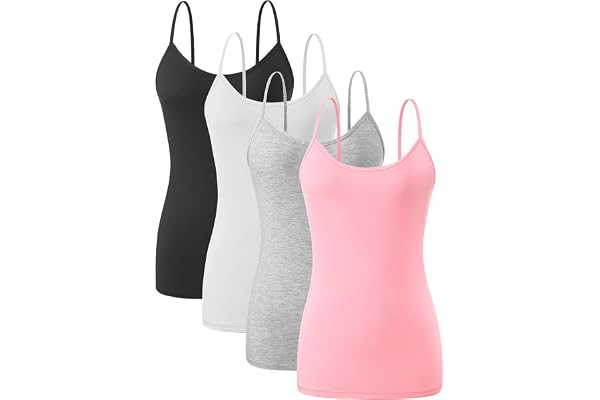 ROSYLINE 4Pack Tank Tops for Womens Basic Camisole with Adjustable Spaghetti Strap Undershirts Lightweight Soft Top