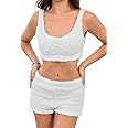 SweatyRocks Women's Fuzzy Pajamas Set Crop Tank Top with Shorts Loungewear