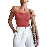 Tankaneo Womens Off The Shoulder Top Sleeveless Slim Fit Stretchy Tank Top Y2k Casual T Shirts