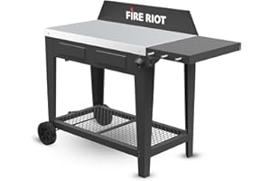 FIRE RIOT Portable Outdoor Grill Table - Grill Carts with Wheels – 36” L x 20” W Stainless Steel Table Top– BBQ Cart Fits 17 Inch Or 22 Inch Griddle Stand Outdoor Cooking Station