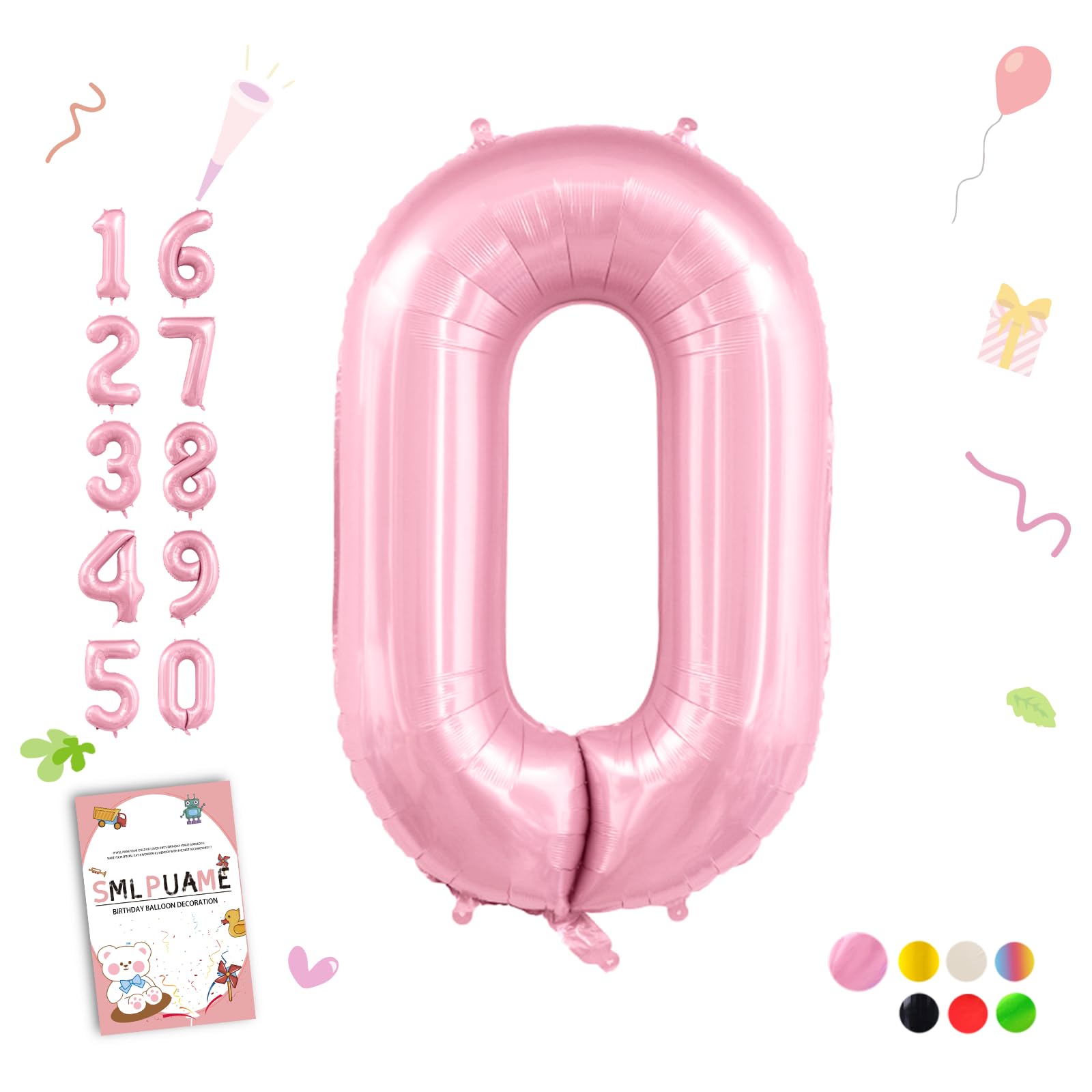 Photo 1 of Smlpuame Pastel Pink 0 Balloon Numbers, 40 Inch Large Light Pink Foil Number Balloons 0-10, Self-Sealing Birthday Balloon for Girls Women Anniversary Graduation New Year Party Decoration Supplies