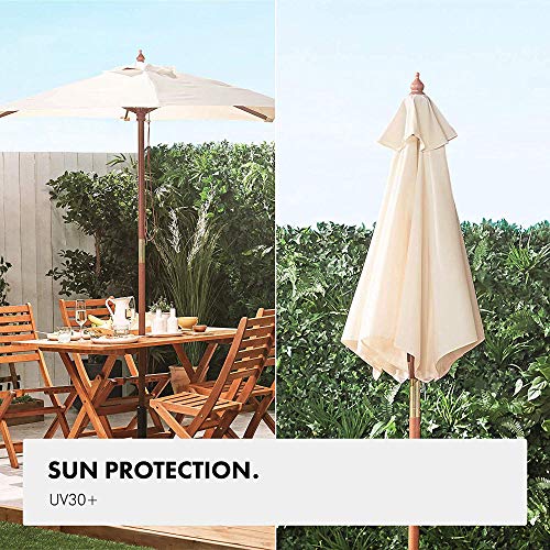 VonHaus 2M Holz-Sonnenschirm Marktschirm - UV30+ Sonnenschutz für Outdoor, Garten und Patio – Elfenbein – Bild 6