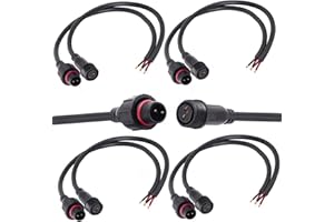 QOFOWIN 2 Wire Waterproof Connector, 2Pin Male Female Plug LED Connector,with 16AWG IP68 20CM Extension Cable for Car, Boat,Truck,Indoor/Outdoor LED Strip Lights(2Pin 5Pairs)