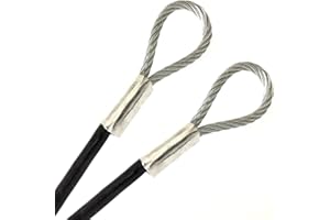 HEYWOOD PSI, 1/4" Vinyl Coated Galvanized Steel Cable with Looped Ends, 3/16" Core Diameter, 7x19 Braids, Flexible Multi-Purpose DIY Outdoor Safety Guide Wire Rope (9 feet, Black)