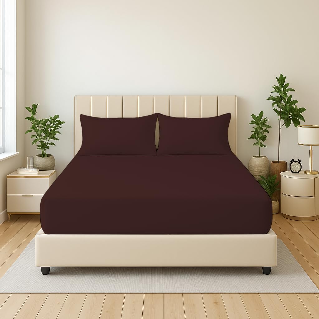 Dazzle Collection® Full Fitted Sheet Bed Sheets 100% Polycotton Machine Washable Fitted Sheet (Double, Chocolate)