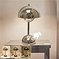 ELINKUME Table Lamp with Touch Control,3000K Warm Light Bedside Lamp with Cord,Infinitely Dimmable Mushroom Desk Lamp,for Bedroom,Living Room,Study,Cafe,Restaurant(Silver,Include G45 LED Bulb)