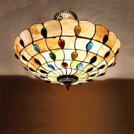 Tiffany Style Ceiling Light Stained Glass Cover Retro Baroque