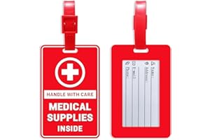 Klyrith 2 Pack Medical Supplies Inside Tag with Name ID Card, Handle with Care Alert Luggage Tag for Travel Suitcase or Bags, Easy to Identify, Suitable for Diabetic Supplies, Respiratory Devices, Red