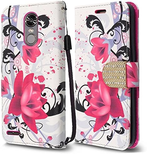 Luckiefind Case Compatible LG Stylo 3/LG Stylo 3 Plus. Premium PU Leather Flip Wallet Credit Card Cover Case, Stylus Pen & Screen Protector (Purple Lily)