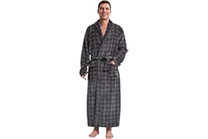 FG FEAYIGUDIM Men's Fleece Plush Bathrobe Full Length Big and Tall Shawl Collar Plaid Men Robe