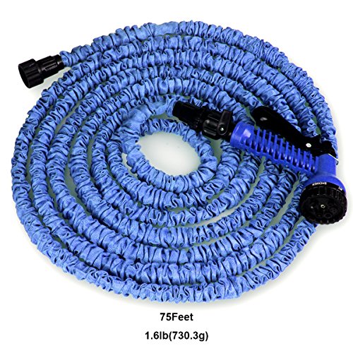 CampFENSE Garden Hose 7 Spray Modes with Storage Bag 50FT or 75FT Expandable Extra-Strength Latex Water Shrinking Hose Adjustable Durable Flexible Magic Hose (75FT, Blue)