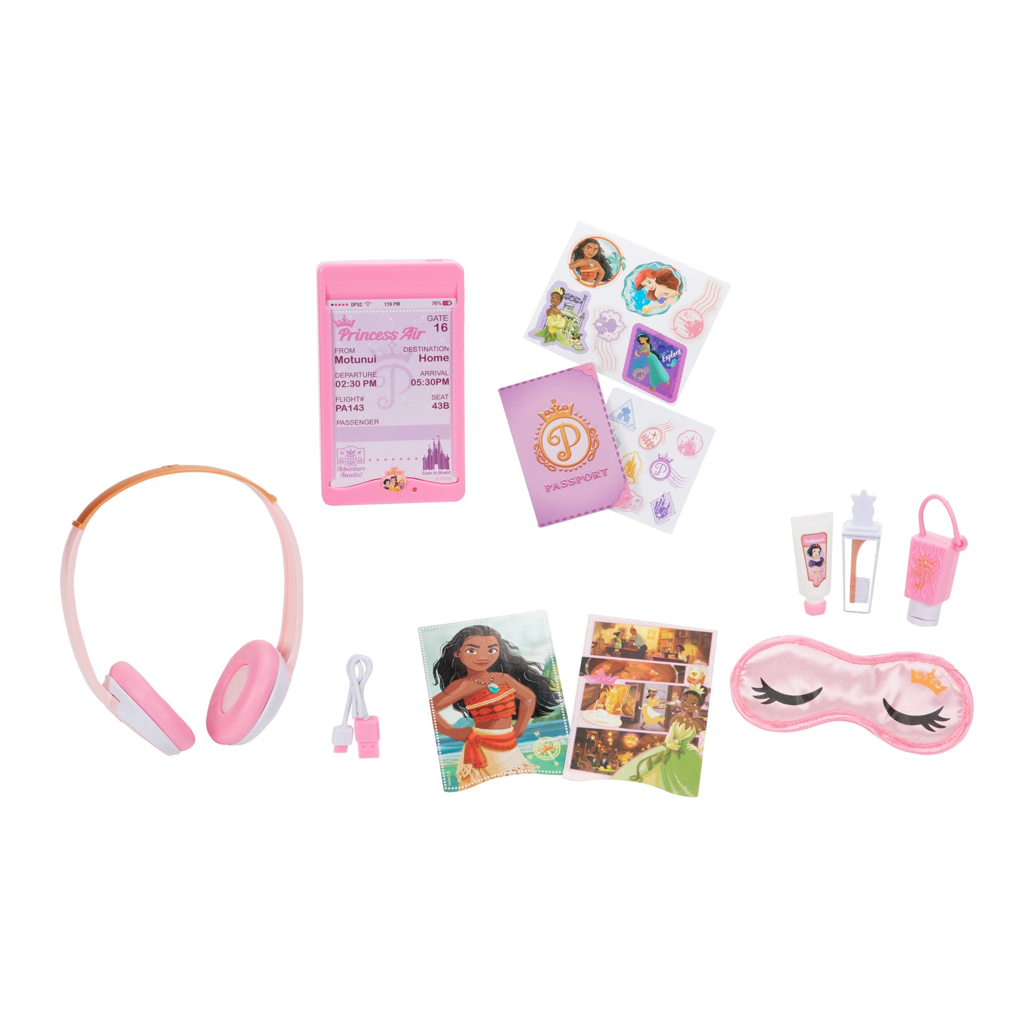 Disney Princess Travel Suitcase Play Set for Girls with Luggage Tag Style Collection, 14 Pretend Play Accessories Pieces Including Travel Passport! for Ages 3+