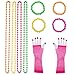 Coobey 10 Pieces Plastic Neon Bead Necklaces Neon Bracelets Long Fishnet Gloves Set 80s Party Dress Accessories, Multicolour