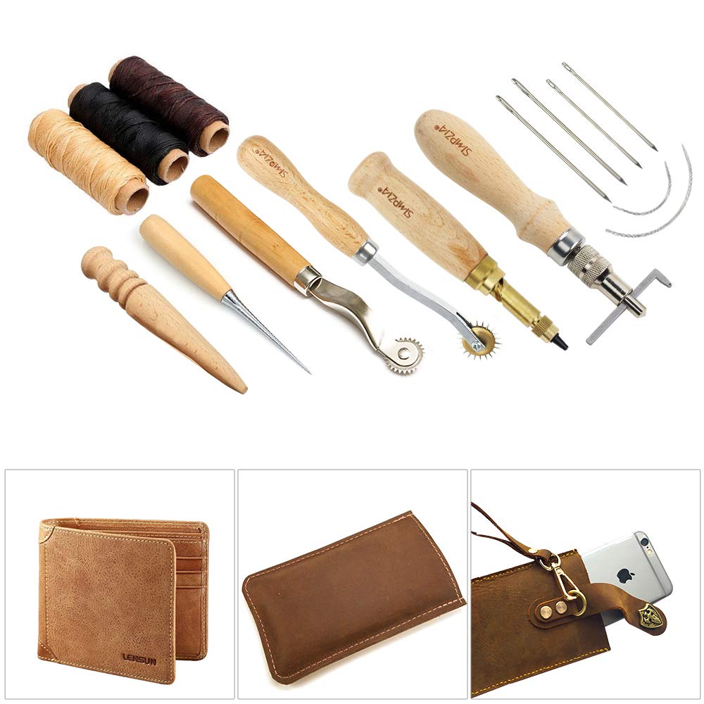 SIMPZIA Leather Working Tools 128 Pieces Leather Hand Sewing Tools Kit with Prong Punch Edger