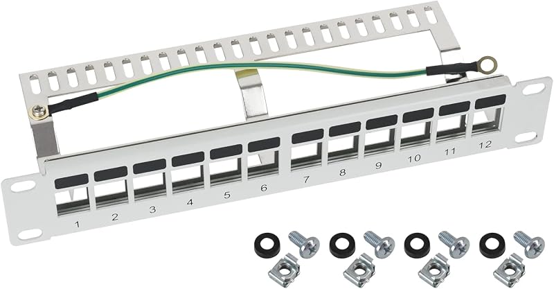 HMF 63346-07 STP Keystone Patch Panel 10" 1U 12 Port RJ45 Shielded Light Grey
