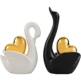 Enjinkail Ceramic Swan Figurines with Gold Heart Statue, Newly Wed Gifts for The Couple, Pottery Gifts for Anniversary, Valentines Gifts Regalos para Parejas, Bedroom Dresser Shelf Decor Knick Knacks