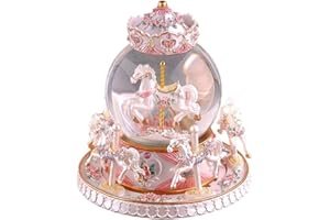 Autker Carousel Music Box Unicorn Snow Globe Horses Music Box with 7 Colorful LED Lights Birthday/Christmas/Valentine Gift for Kids,Girls,Daughter,Women (Melody Castle in The Sky)