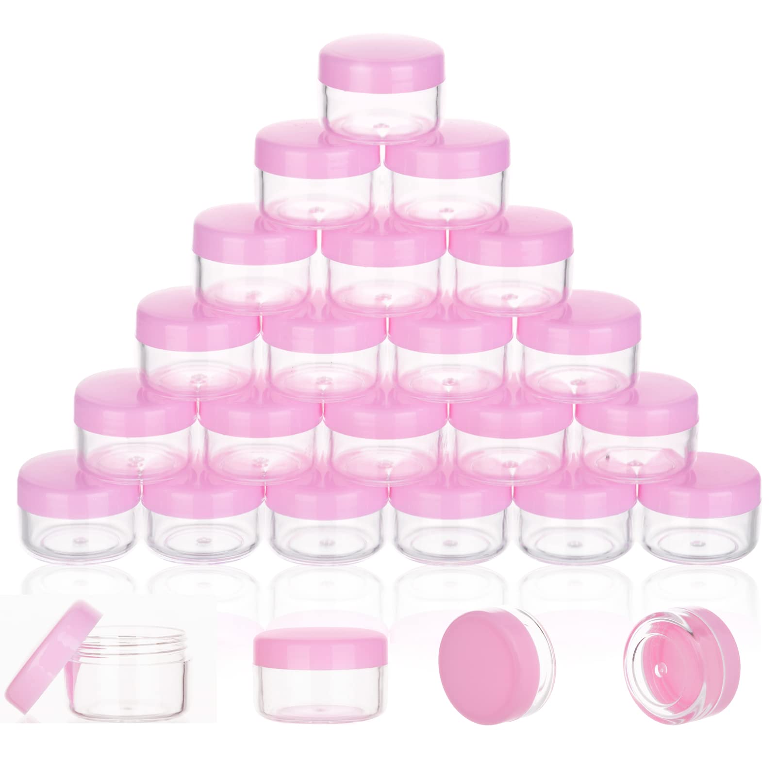 ZEJIA 5 Gram Cosmetic Sample Containers with Lids 25pcs Empty Small Makeup Jars Plastic BPA Free(Pink)
