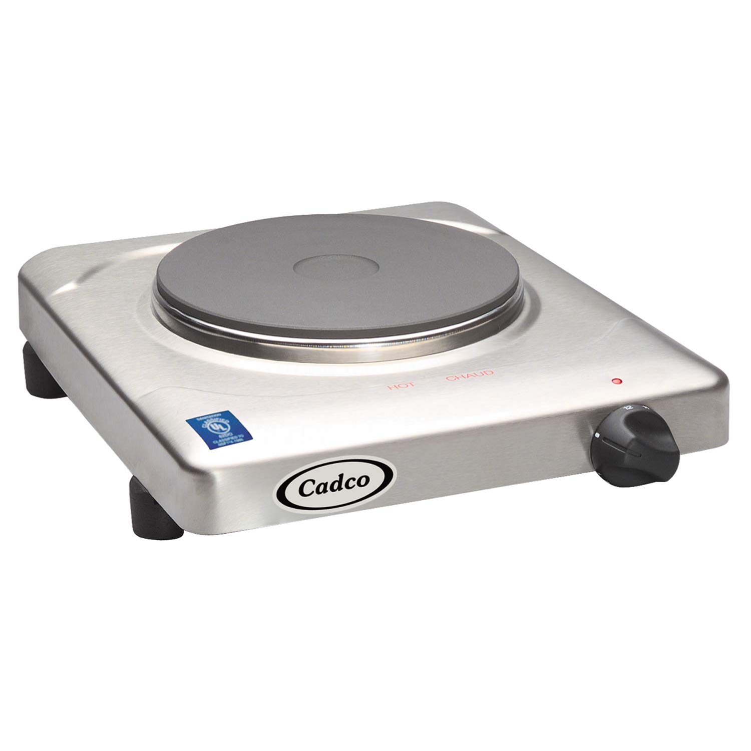 Photo 1 of Cadco KR-S2 11-1/2" Electric Portable Countertop Hot Plate, (1) Cast Iron Burner for Restaurant Hotel Food Truck Concession Kiosk, Stainless Steel, 120v
