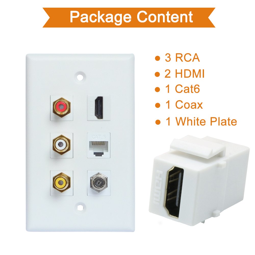 Amazon.com: HDMI RCA Coax Ethernet Wall Plate, ESYLink HDMI Coax Ethernet  RCA Wallplate - 3 RCA + 2 HDMI + 1 Coax Cable TV Port + 1 Ethernet Port:  Home ...