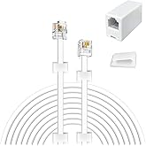 YOLISTIC 100 Feet Telephone Cable(RJ11 6P4C Plug) Include 1 in-Line Couplers(Double RJ11 6P4C Female) and 60 Cable Clips, Whi