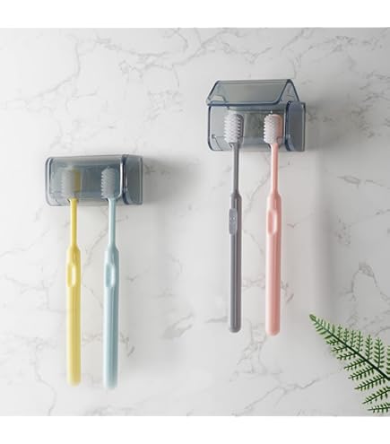 Support Mural Brosse à Dents Linkidea - Lot De 2 Avec Couvercle - Autocollant - Salle De Bain Douche
