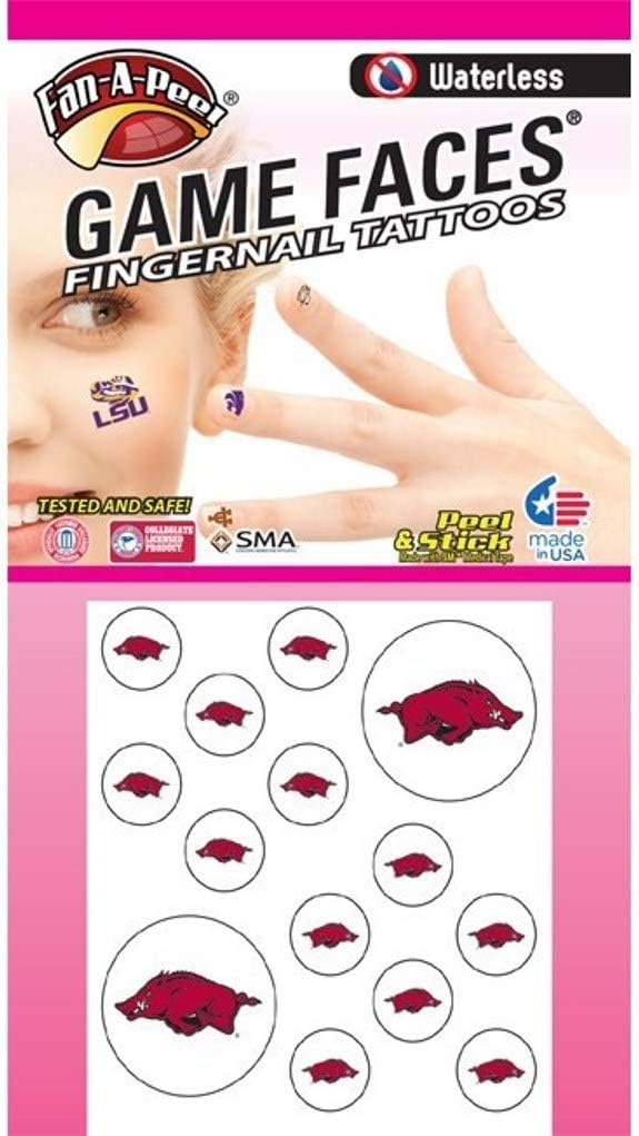 University of Arkansas (UARK) Razorbacks – Waterless Peel & Stick Temporary Fingernail Tattoos – 12 Fingernail Tattoos & 2 Spirit Tattoos