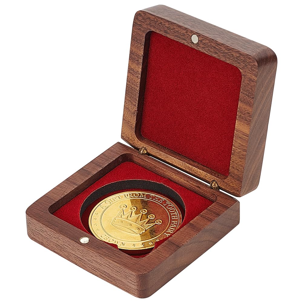 FINGERINSPIRE Single Wood Challenge Coin Presentation Display Gift Box With Dark Red Velvet Inside 40mm Coin Storrage Box Magnetic Clasp Medal Display Case Commemorative Coin Holders for Collectors