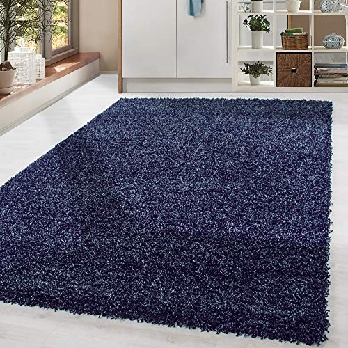 HomebyHome Shaggy Hochflor Teppich, 200x290 cm, Marineblau, weich, flauschig, modern, einfarbig, Für große Wohnzimmer oder Esszimmer, für Wohnzimmer S