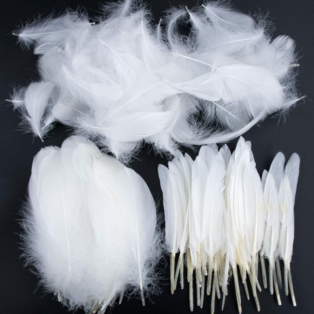 White Feathers, 250 Pcs Crafts Goose Feathers for DIY Dream Catchers Earrings Craft Wedding Festival Centerpieces Home Party Decor Baby Shower Decorations