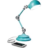 OttLite Revive LED Desk Lamp with USB Port, Turquoise | ClearSun LEDs Reduce Eyestrain | 3 Brightness Settings | 3-Point Adjustable Neck | Metal | Rounded Diffuser