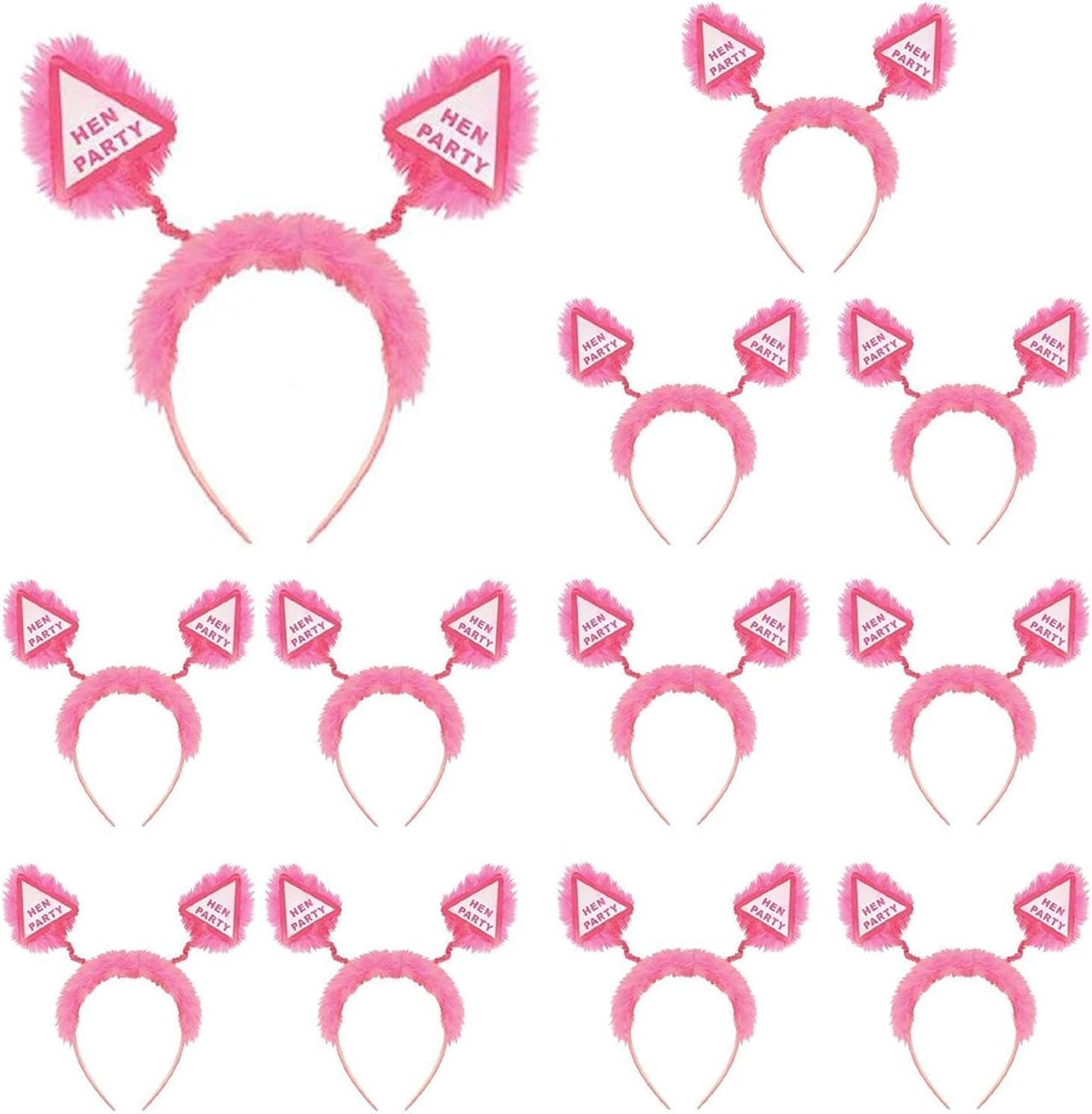 Shatchi 12 x Head Boppers Pink Fluffy Fur Triangle Antlers Girls Night Fancy Dress Costume Headband Fun Hen Party Bag Fillers Games