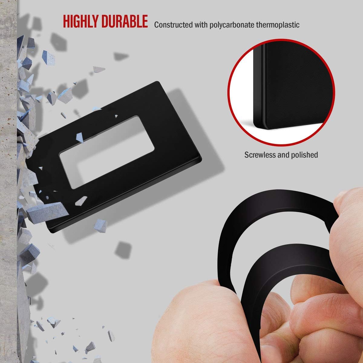 ENERLITES Screwless Decorator Wall Plate Child Safe Outlet Cover, Size 1-Gang 4.68" H x 2.93" L, Unbreakable Polycarbonate Thermoplastic, SI8831-BK-10PCS, Black (10 Pack) - - 
