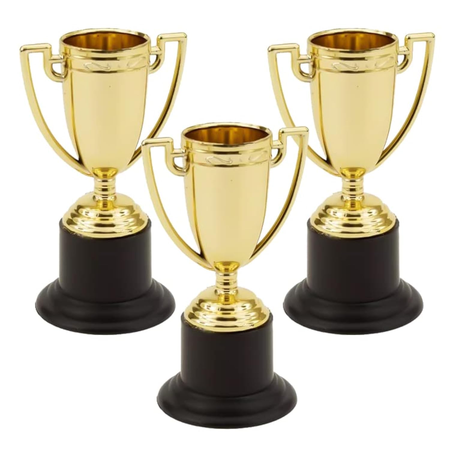 D.A.Y. Republic Golden Plastic Winner Trophies with Handles for Performances, Competitions, Party Gifts, Sports Events, Unisex Children, Gold, 10 cm, Pack of 3